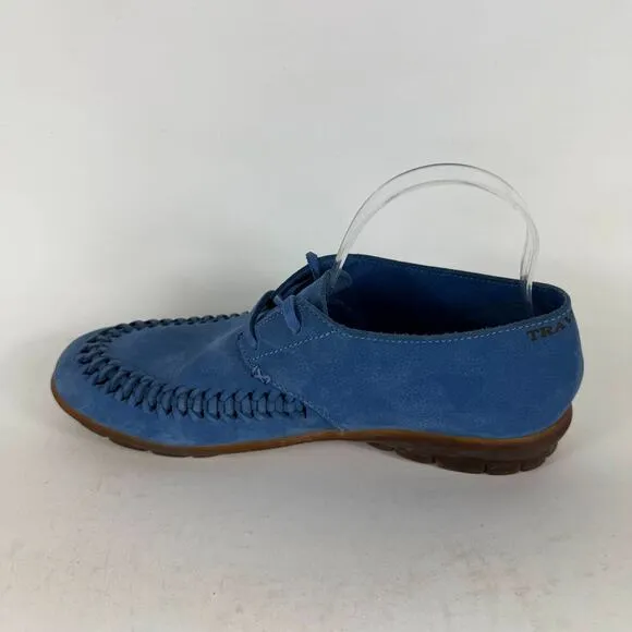 John Fluevog Earth Angel Moccasin Men's 9 Blue Nubuck Comfort Lace-Up Shoes