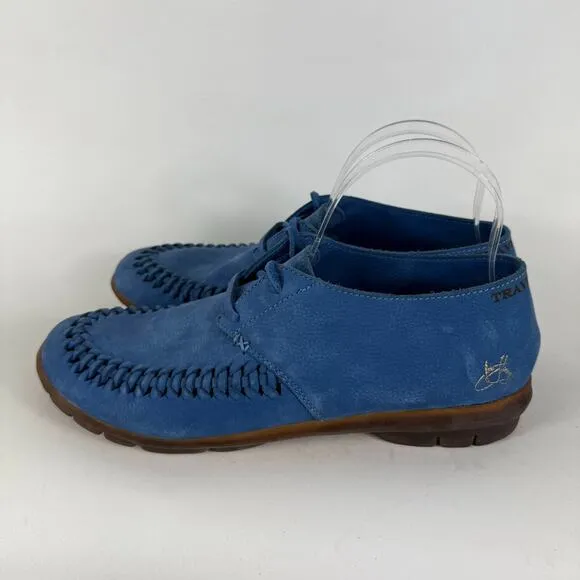 John Fluevog Earth Angel Moccasin Men's 9 Blue Nubuck Comfort Lace-Up Shoes