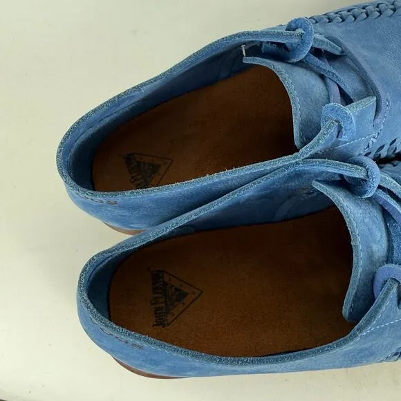 John Fluevog Earth Angel Moccasin Men's 9 Blue Nubuck Comfort Lace-Up Shoes