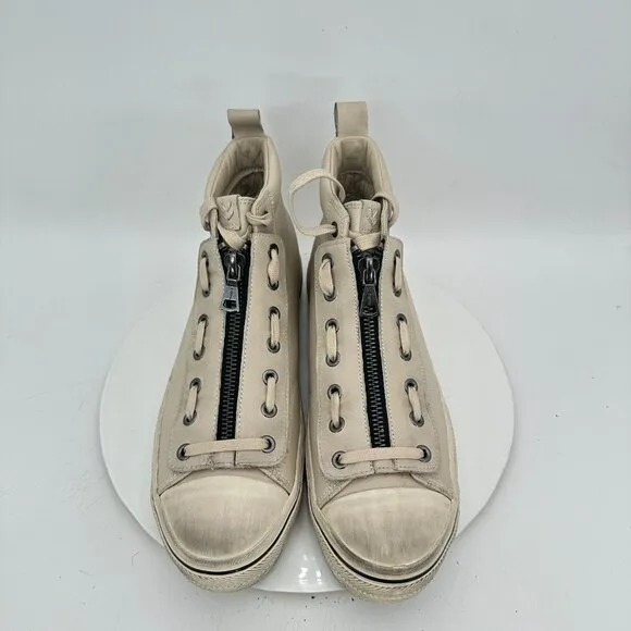 John Varvatos Vulc Men Size 12M White Beige Leather Front Zip High Top Shoes