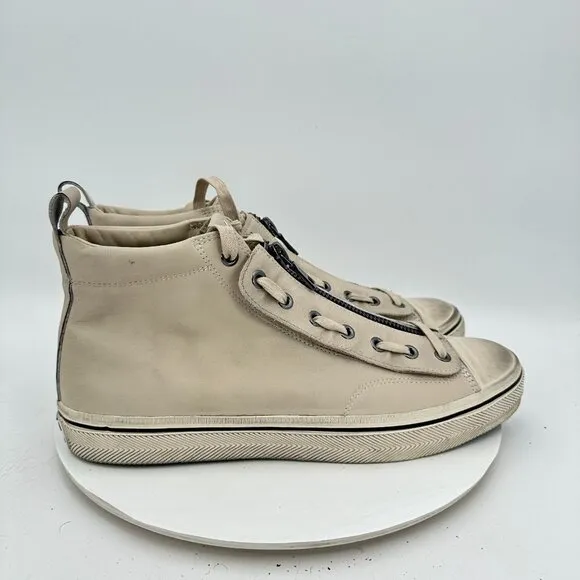 John Varvatos Vulc Men Size 12M White Beige Leather Front Zip High Top Shoes
