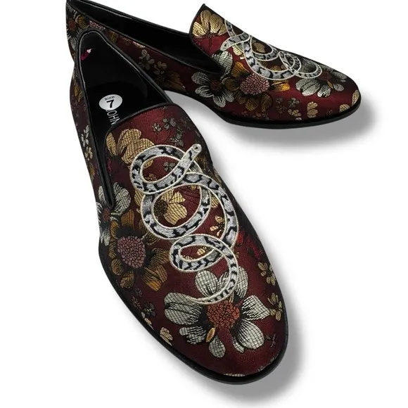 Johnny Was Jacquard Floral Embroidered Snake Loafers, Lunar New Year, Size 7