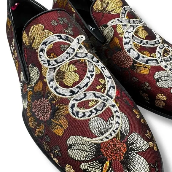 Johnny Was Jacquard Floral Embroidered Snake Loafers, Lunar New Year, Size 7