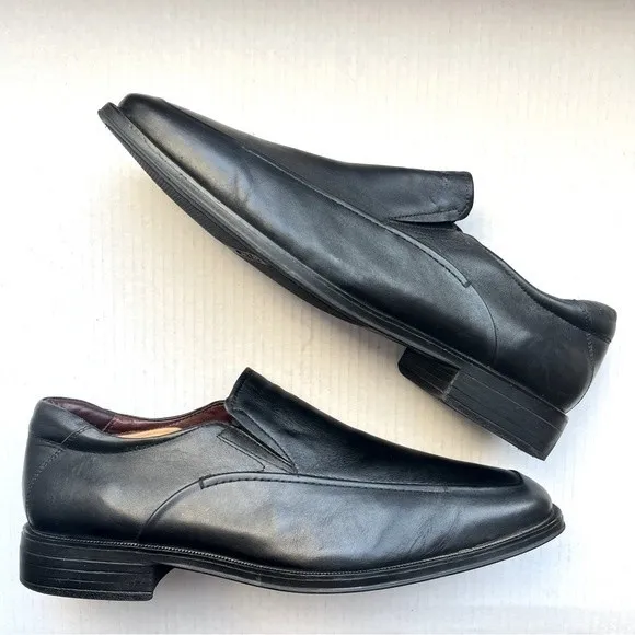 Johnston &amp; Murphy Black Leather Square Toe Slip On Loafer Shoes Men’s Size 12