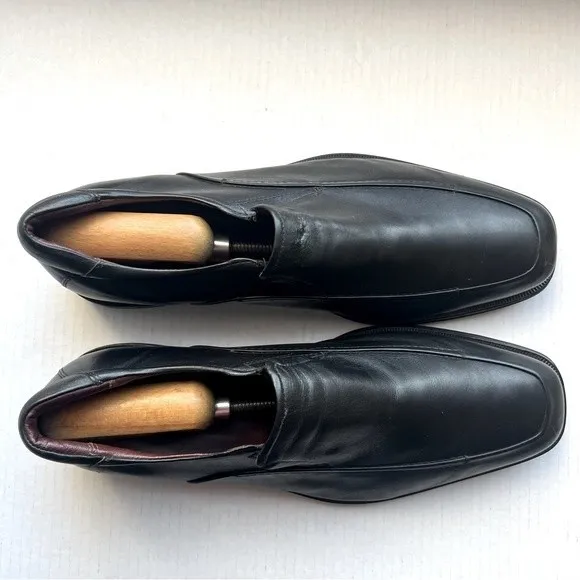 Johnston &amp; Murphy Black Leather Square Toe Slip On Loafer Shoes Men’s Size 12