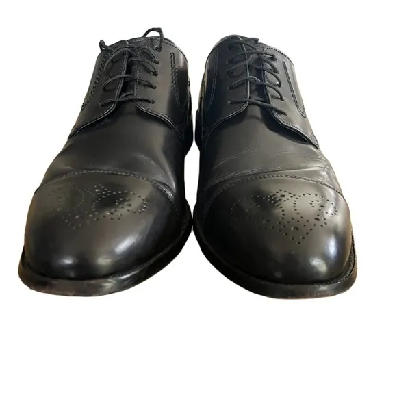 Johnston &amp; Murphy Mens Oxford Dress Shoes Black Cap Toe 12M