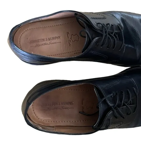 Johnston &amp; Murphy Mens Oxford Dress Shoes Black Cap Toe 12M