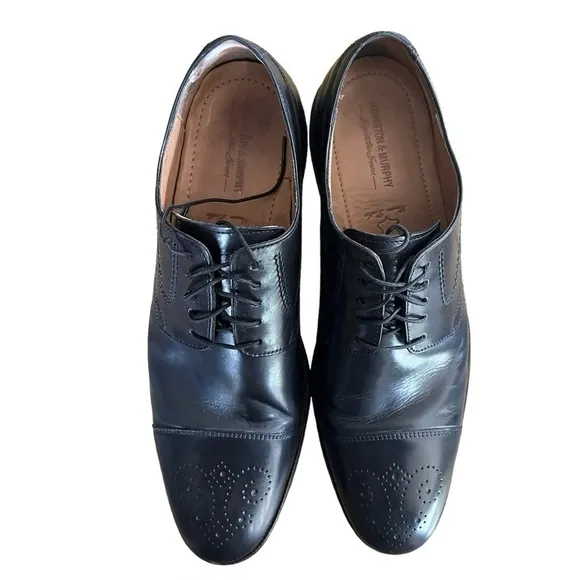 Johnston &amp; Murphy Mens Oxford Dress Shoes Black Cap Toe 12M