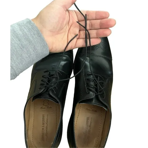 Johnston &amp; Murphy Mens Oxford Dress Shoes Black Cap Toe 12M