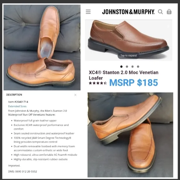 Johnston &amp; Murphy XC4 BROWN Leather Loafers (Men 10.5M) Dual Width Comfort Shoes