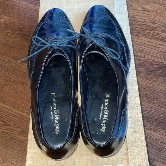 Johnston &amp; Murphy Corvino black leather oxford lace up dress shoes