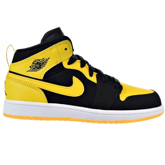 Jordan 1 Mid Little Kids Shoes Black/Varsity Maize-White size 6Y