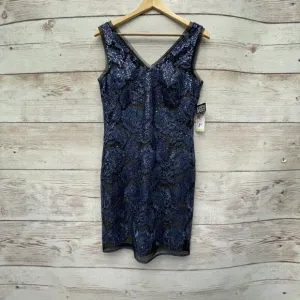 Julia Jordan dress size 4 bodycon fitted navy blue shimmer beaded lace overlay