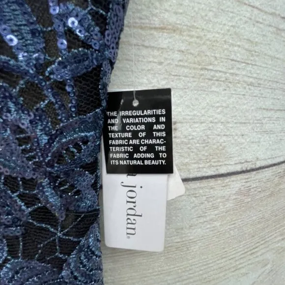 Julia Jordan dress size 4 bodycon fitted navy blue shimmer beaded lace overlay