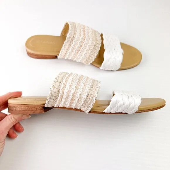 Kaanas Tahiti Slide Sandals Size 8 White Multi Handwoven Double Straps
