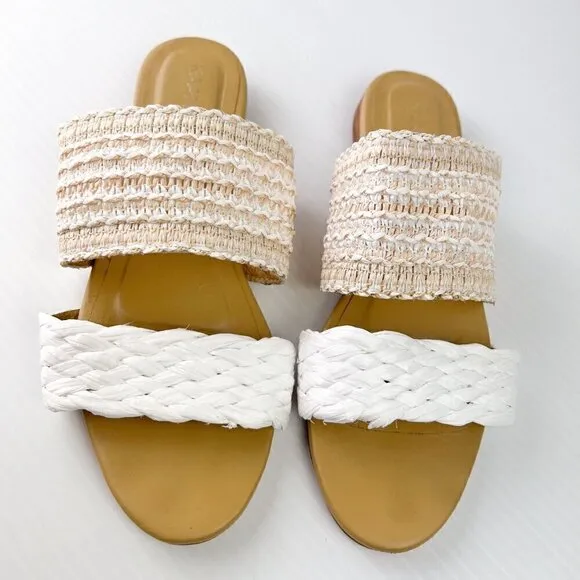Kaanas Tahiti Slide Sandals Size 8 White Multi Handwoven Double Straps