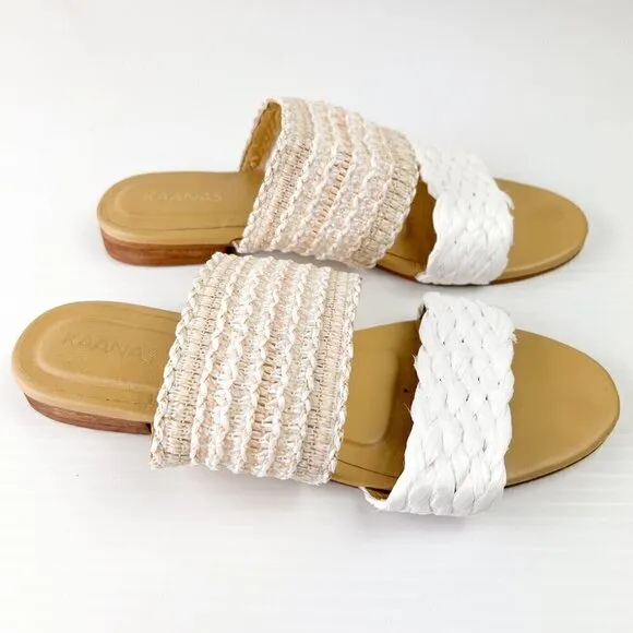 Kaanas Tahiti Slide Sandals Size 8 White Multi Handwoven Double Straps