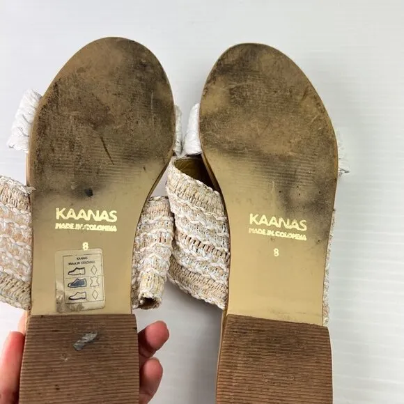 Kaanas Tahiti Slide Sandals Size 8 White Multi Handwoven Double Straps