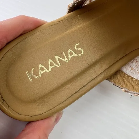 Kaanas Tahiti Slide Sandals Size 8 White Multi Handwoven Double Straps