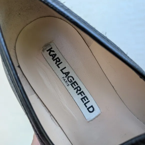 Karl Lagerfeld Paris Black Leather Loafers Flat Shoes Women's Size 8