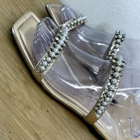 Karl Lagerfeld Paris Sandals Size 6.5M Rhinestone Payzlee Slip On Slide Shoes