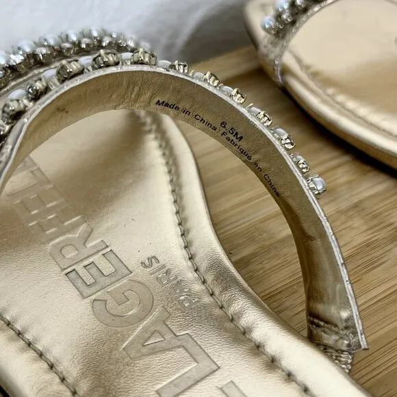 Karl Lagerfeld Paris Sandals Size 6.5M Rhinestone Payzlee Slip On Slide Shoes