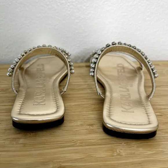 Karl Lagerfeld Paris Sandals Size 6.5M Rhinestone Payzlee Slip On Slide Shoes