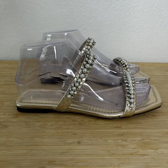 Karl Lagerfeld Paris Sandals Size 6.5M Rhinestone Payzlee Slip On Slide Shoes