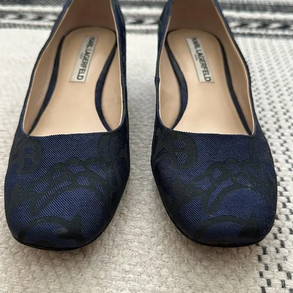 Karl Lagerfield jacquard block heel shoes