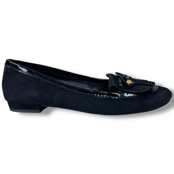Kate Spade Black Suede Loafers Driving Moccasins Bow Detail Dark Academia, Sz 7