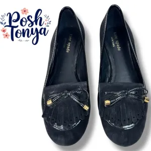 Kate Spade Black Suede Loafers Driving Moccasins Bow Detail Dark Academia, Sz 7