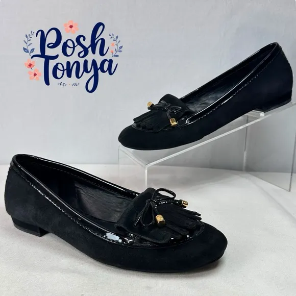 Kate Spade Black Suede Loafers Driving Moccasins Bow Detail Dark Academia, Sz 7