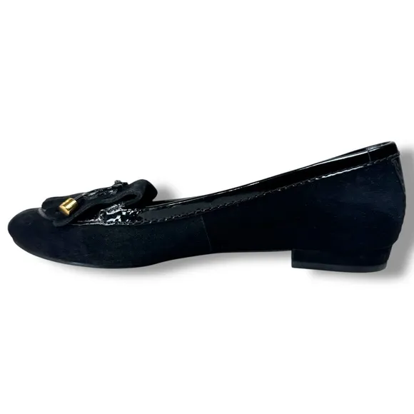 Kate Spade Black Suede Loafers Driving Moccasins Bow Detail Dark Academia, Sz 7