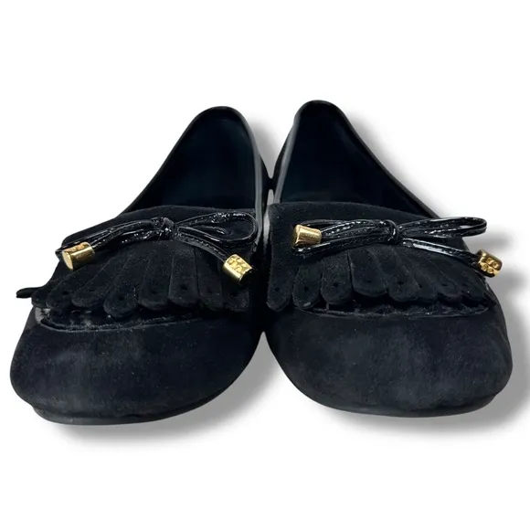 Kate Spade Black Suede Loafers Driving Moccasins Bow Detail Dark Academia, Sz 7