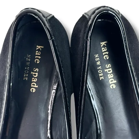 Kate Spade Black Suede Loafers Driving Moccasins Bow Detail Dark Academia, Sz 7