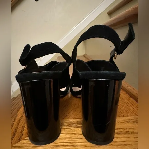 Kate Spade ♠️ New York 9.5 Suede Slingback Sandals in Black Patent Leather Trim