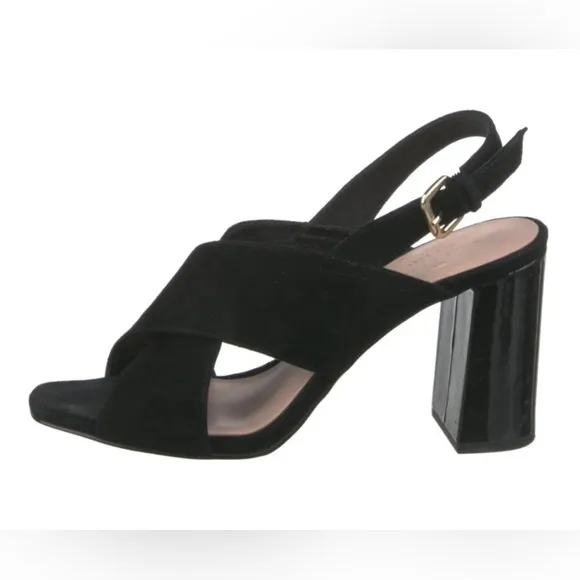 Kate Spade ♠️ New York 9.5 Suede Slingback Sandals in Black Patent Leather Trim