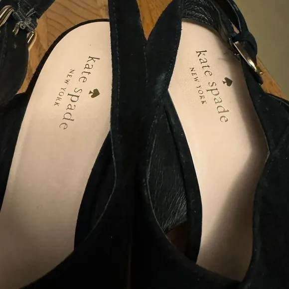 Kate Spade ♠️ New York 9.5 Suede Slingback Sandals in Black Patent Leather Trim