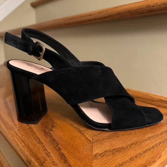 Kate Spade ♠️ New York 9.5 Suede Slingback Sandals in Black Patent Leather Trim
