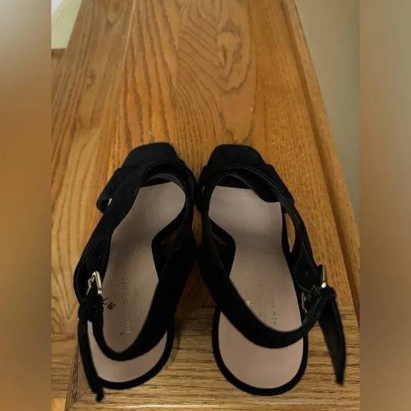 Kate Spade ♠️ New York 9.5 Suede Slingback Sandals in Black Patent Leather Trim