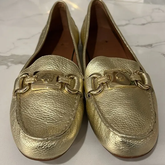 Kate Spade New York Carson Moccasins Loafer Gold Metallic Leather Slip on 9.5