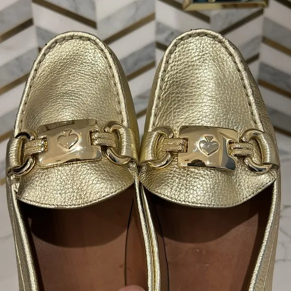 Kate Spade New York Carson Moccasins Loafer Gold Metallic Leather Slip on 9.5