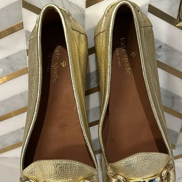Kate Spade New York Carson Moccasins Loafer Gold Metallic Leather Slip on 9.5