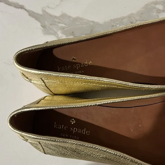 Kate Spade New York Carson Moccasins Loafer Gold Metallic Leather Slip on 9.5
