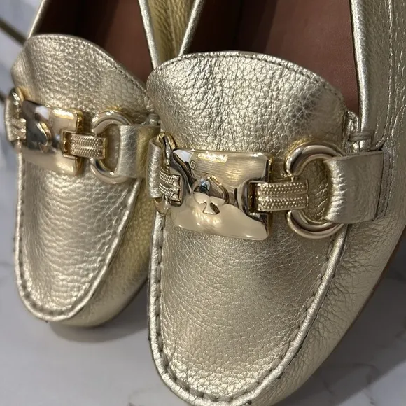 Kate Spade New York Carson Moccasins Loafer Gold Metallic Leather Slip on 9.5