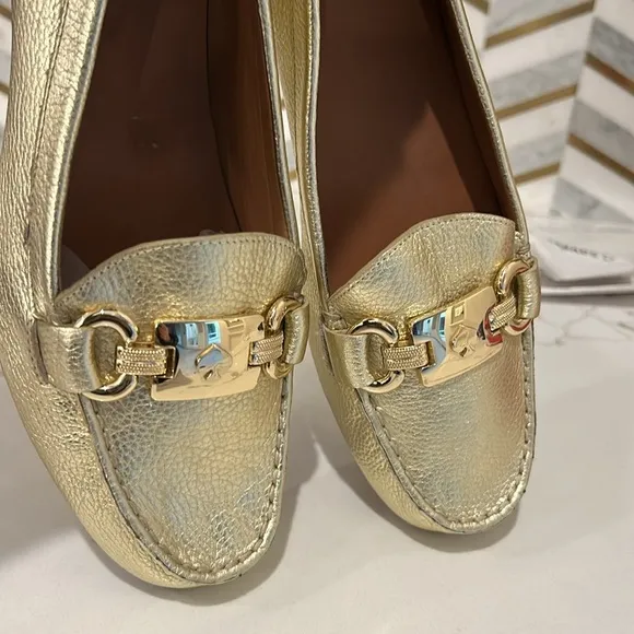 Kate Spade New York Carson Moccasins Loafer Gold Metallic Leather Slip on 9.5