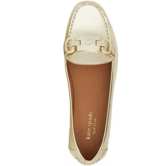 Kate Spade New York Carson Moccasins Loafer Gold Metallic Leather Slip on 9.5
