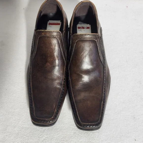 Kenneth Cole Reaction Key Note Men Loafer Shoes Brown Leather Slip On Size 8.5