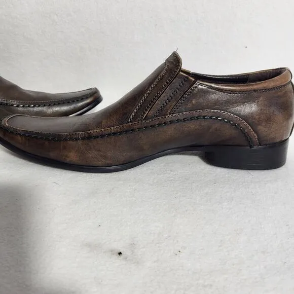 Kenneth Cole Reaction Key Note Men Loafer Shoes Brown Leather Slip On Size 8.5