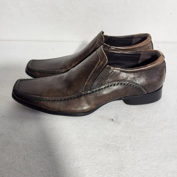 Kenneth Cole Reaction Key Note Men Loafer Shoes Brown Leather Slip On Size 8.5
